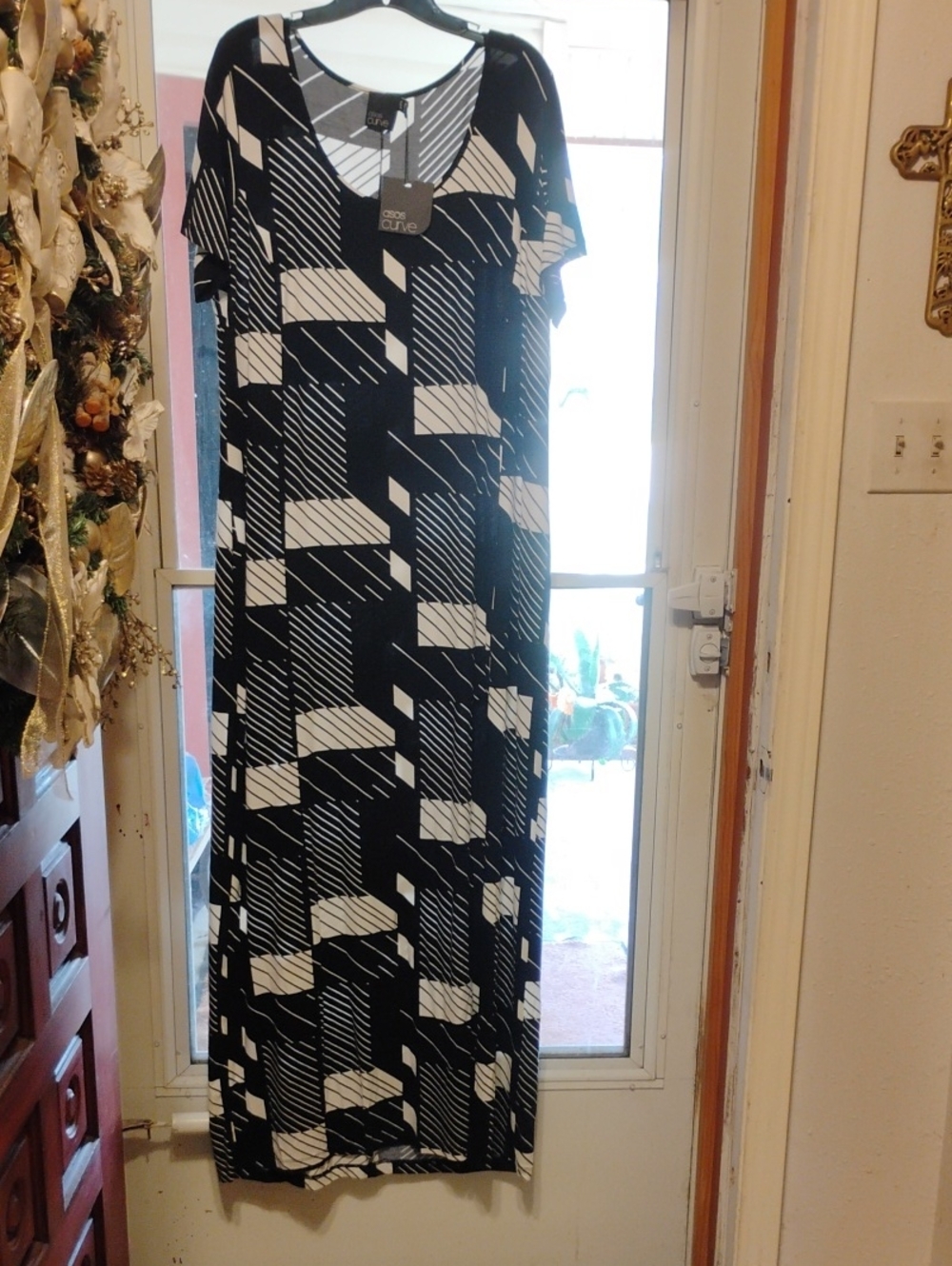 Asos Curve Black and White Geometric Maxi Dress
